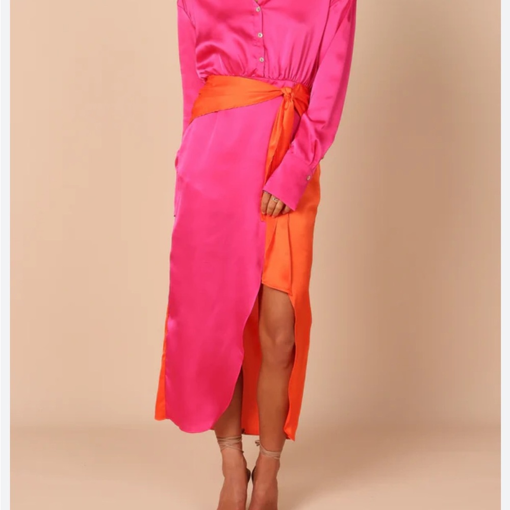 Petal & Pup Pink and Orange Midi wrap dress